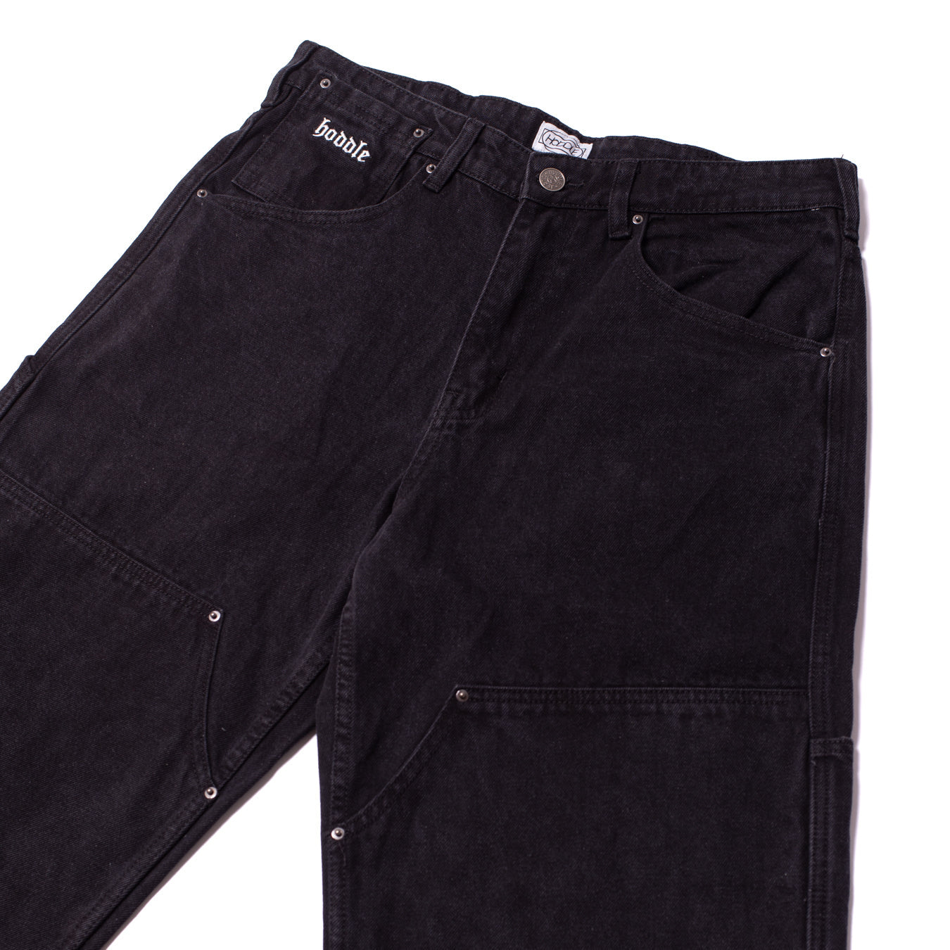 Jean de charpentier à double genou en denim de 16 onces - Noir