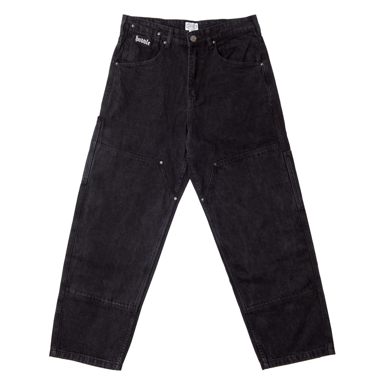 Jean de charpentier à double genou en denim de 16 onces - Noir