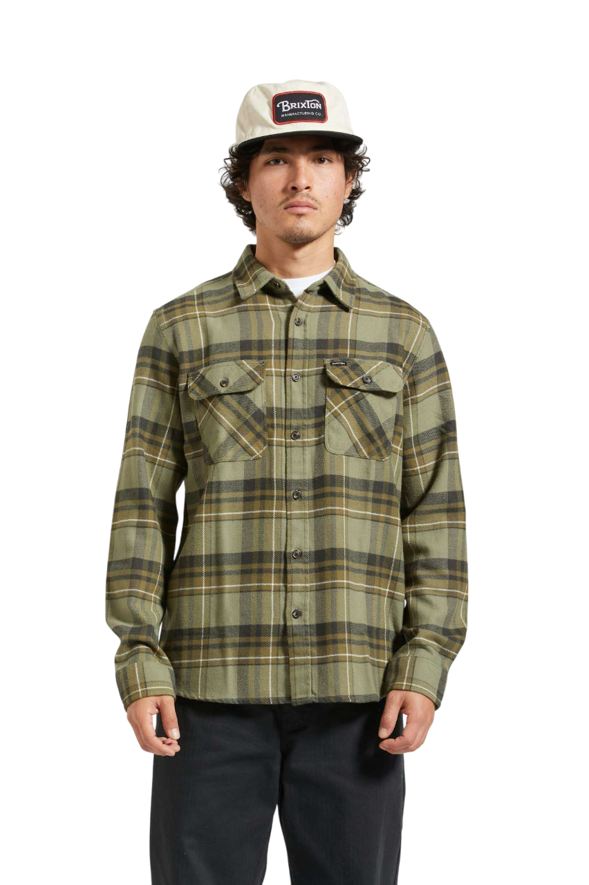 Chemise en flanelle à manches longues Bowery - Vétiver/couronne de laurier/noir délavé