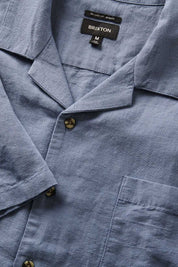Chemise tissée à col montant Bunker Linen à manches courtes - Bleu Flinstone