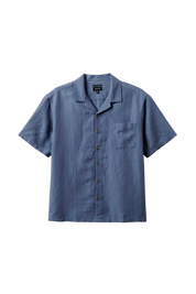 Chemise tissée à col montant Bunker Linen à manches courtes - Bleu Flinstone