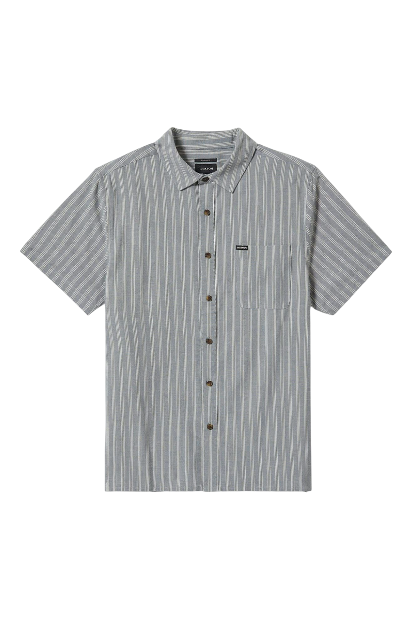 Cru Oxford Chemise Rayée M/C - Bleu Basalte/Blanc Cassé Rayé