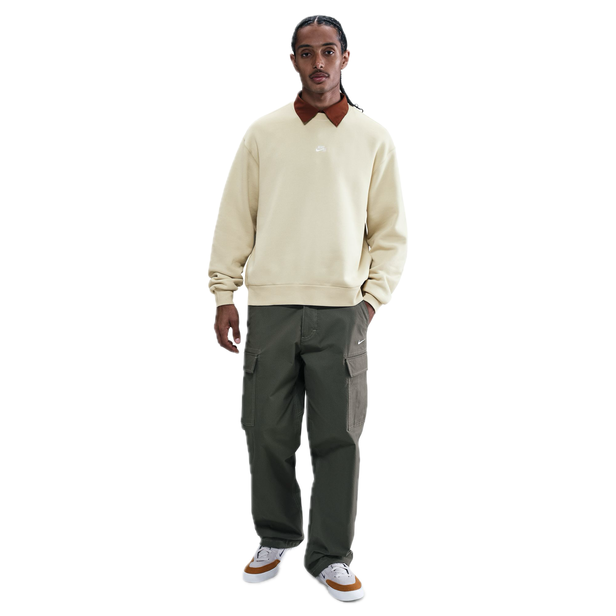 Fleece Skate Crew - Kaki clair/Blanc