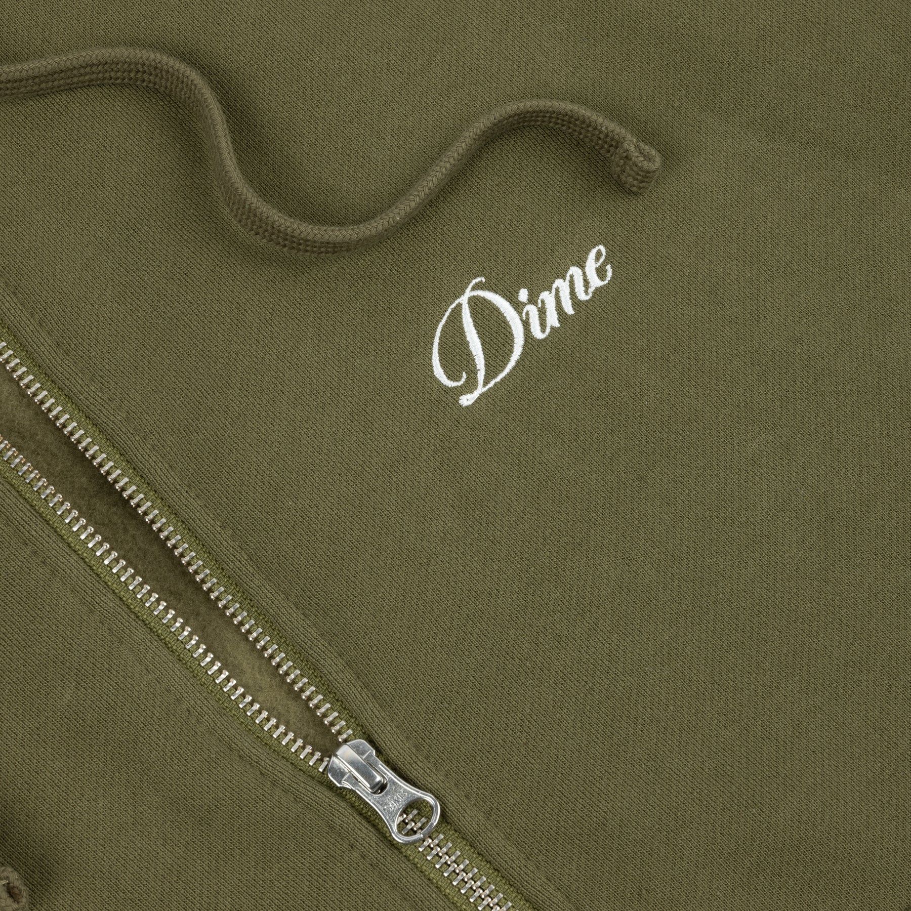 Cursive Zip Hoodie - Dark Olive