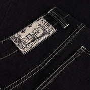 Pantalon en Denim Relax - Noir/Surpiqûres Contrastées