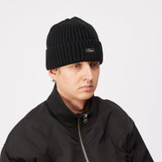 Cursive Rib Beanie - Black