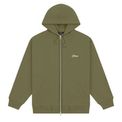 Cursive Zip Hoodie - Dark Olive