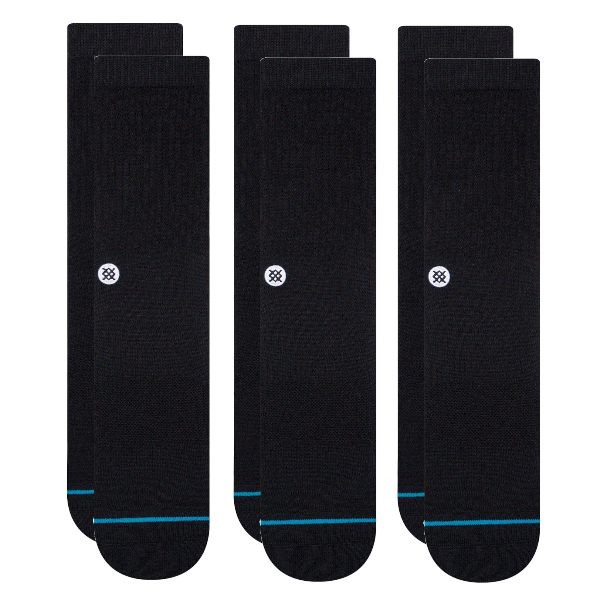 Icon 3 Pack Crew Socks - Black