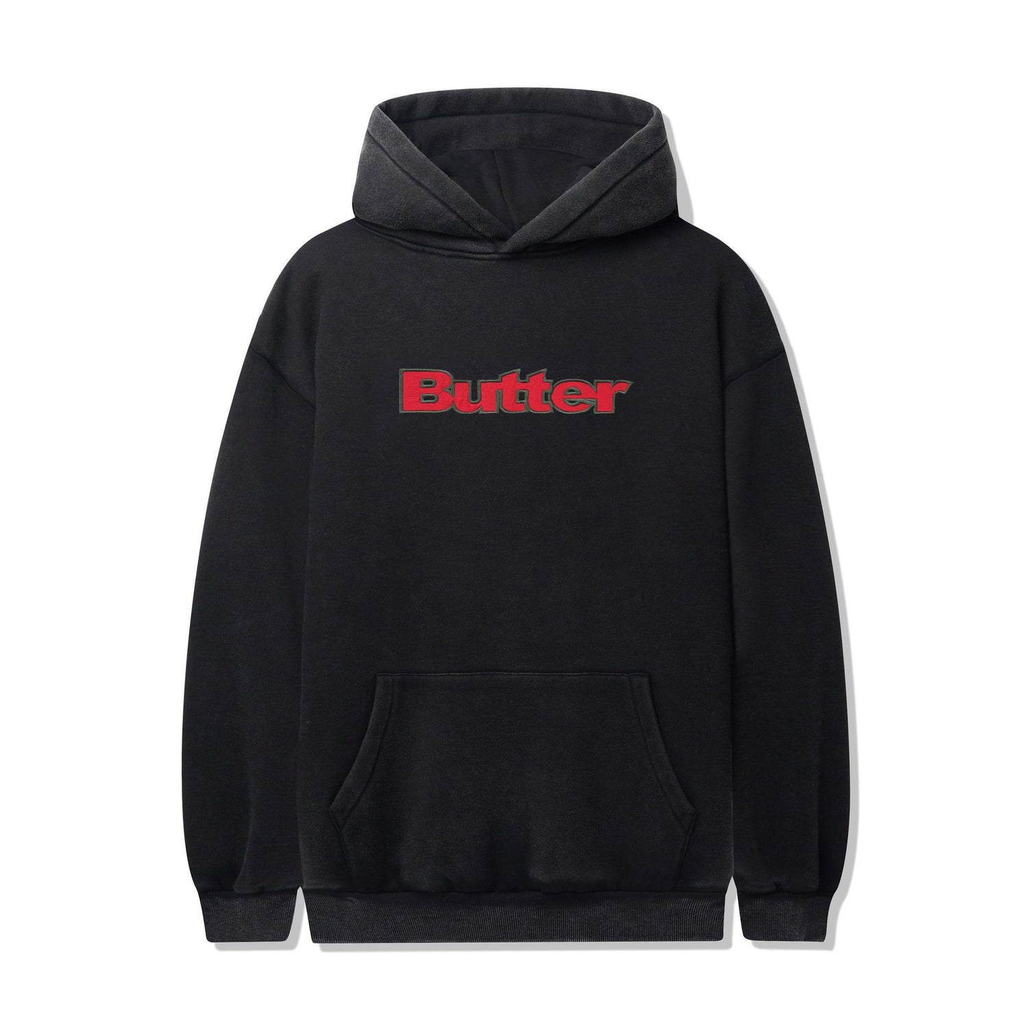 【BUTTER GOODS】 Felt Logo Applique Pullover Hood, Black Butter Goods Felt Logo Applique Pullover Hood Black Hoodies