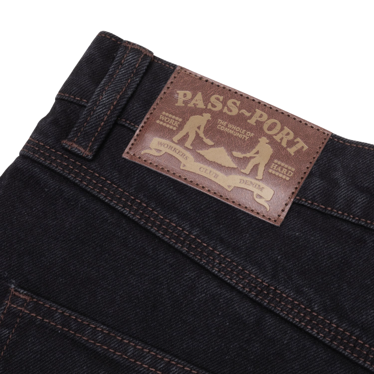 Workers Club Short en Denim - Noir Délavé/Couture Marron
