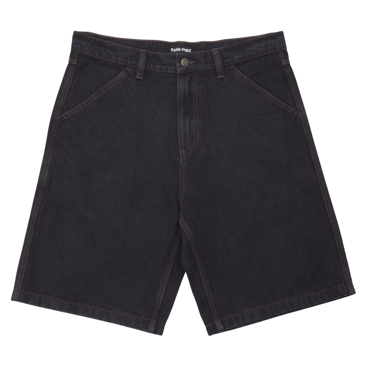 Pass~Port Workers Club Denim Short - Washed Black/Brown Stitch