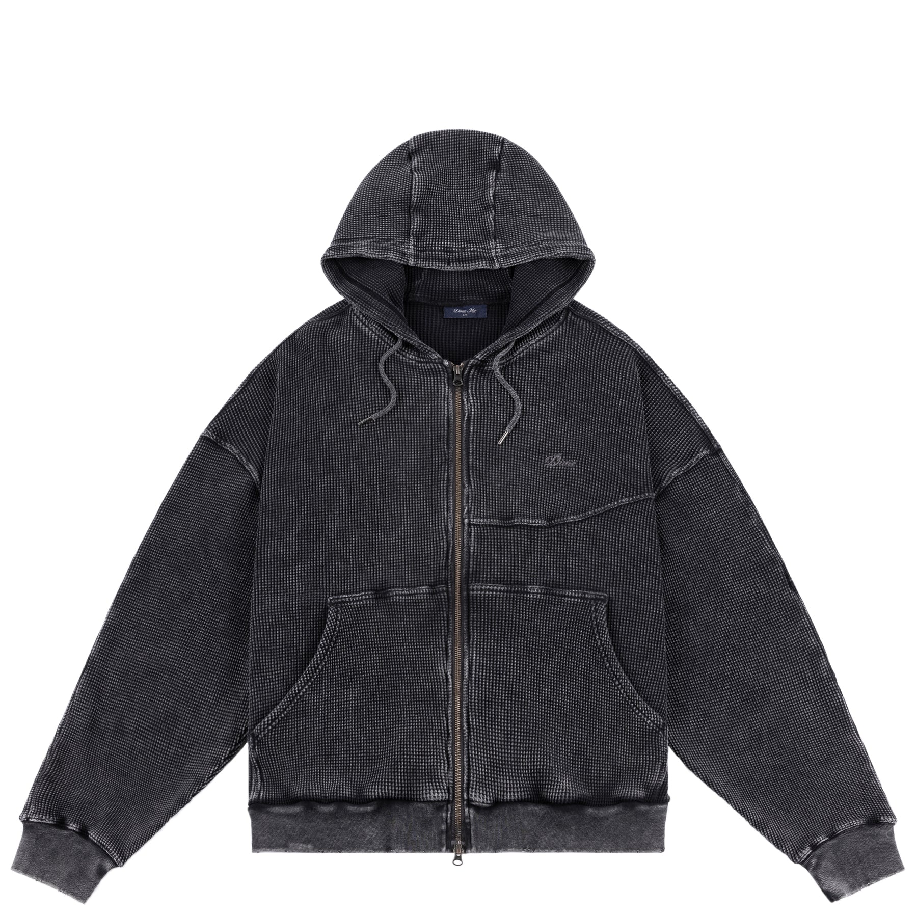 Sweat à Capuche Zippé Gaufré Premium - Noir Délavé