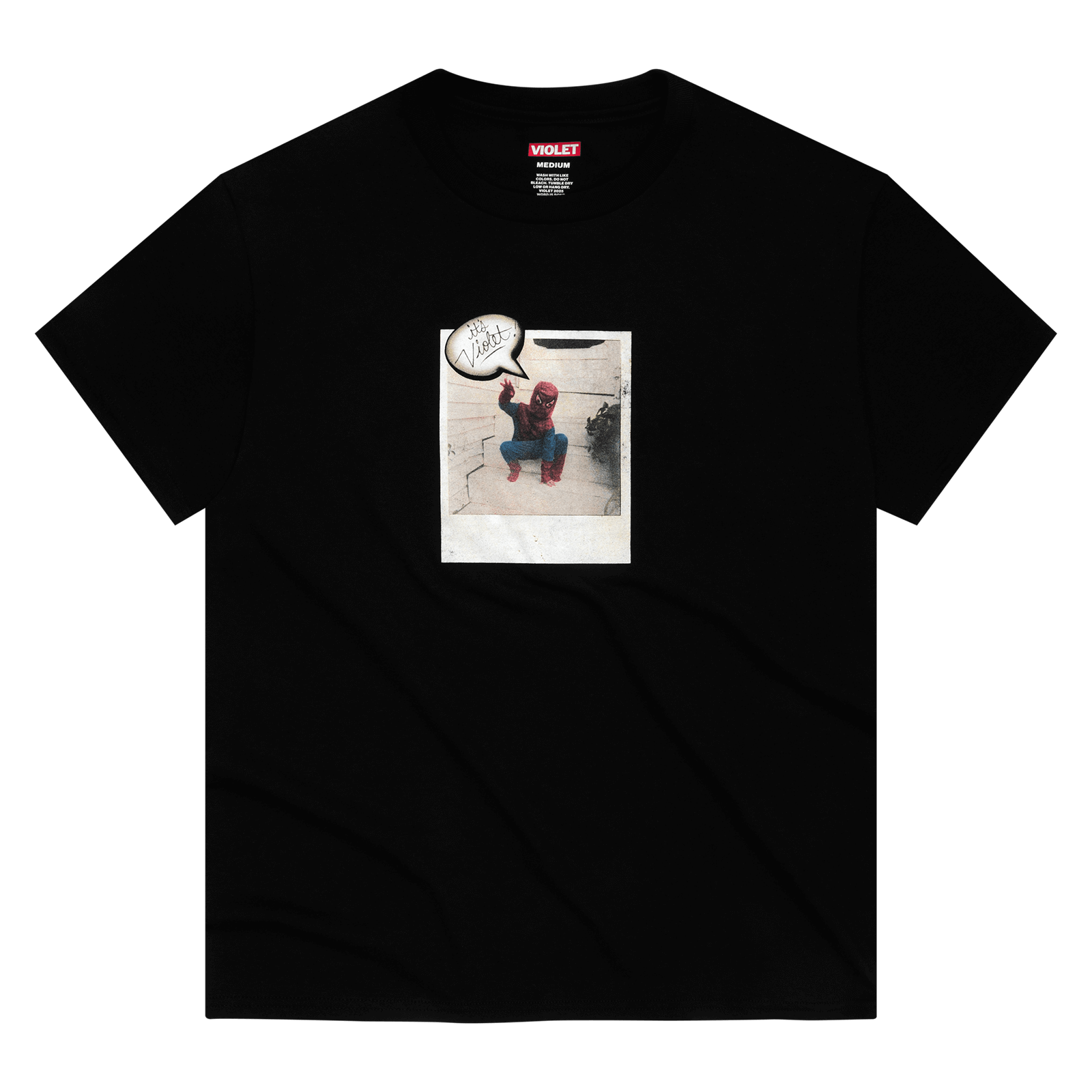 VIOLET スパイダーマン フォトプリント Tシャツ ブラック M Violet Spiderman Polaroid T-Shirt - Black – Palm Isle Skateshop