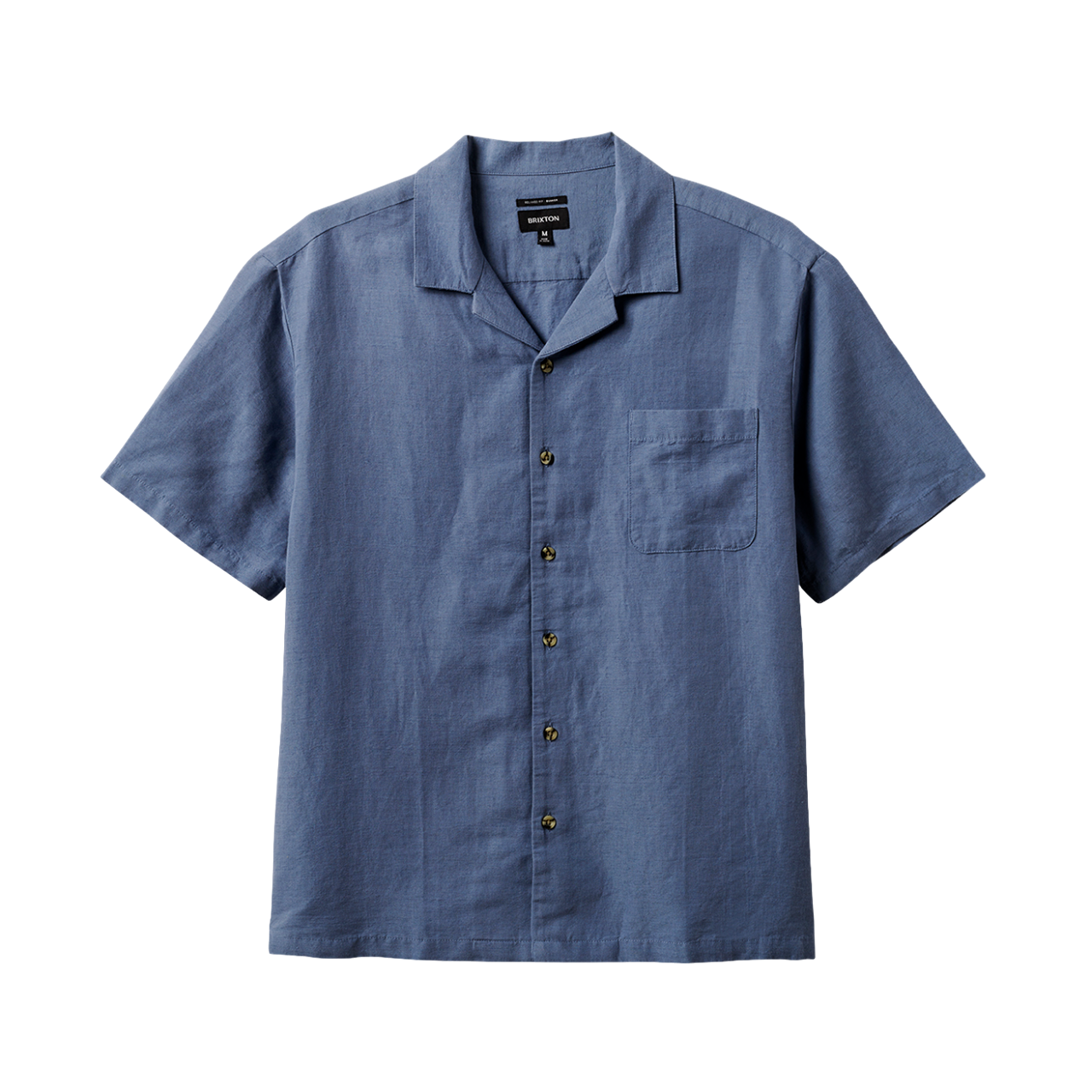 Chemise tissée à col montant Bunker Linen à manches courtes - Bleu Flinstone