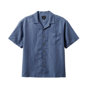 Chemise tissée à col montant Bunker Linen à manches courtes - Bleu Flinstone