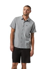 Cru Oxford Chemise Rayée M/C - Bleu Basalte/Blanc Cassé Rayé