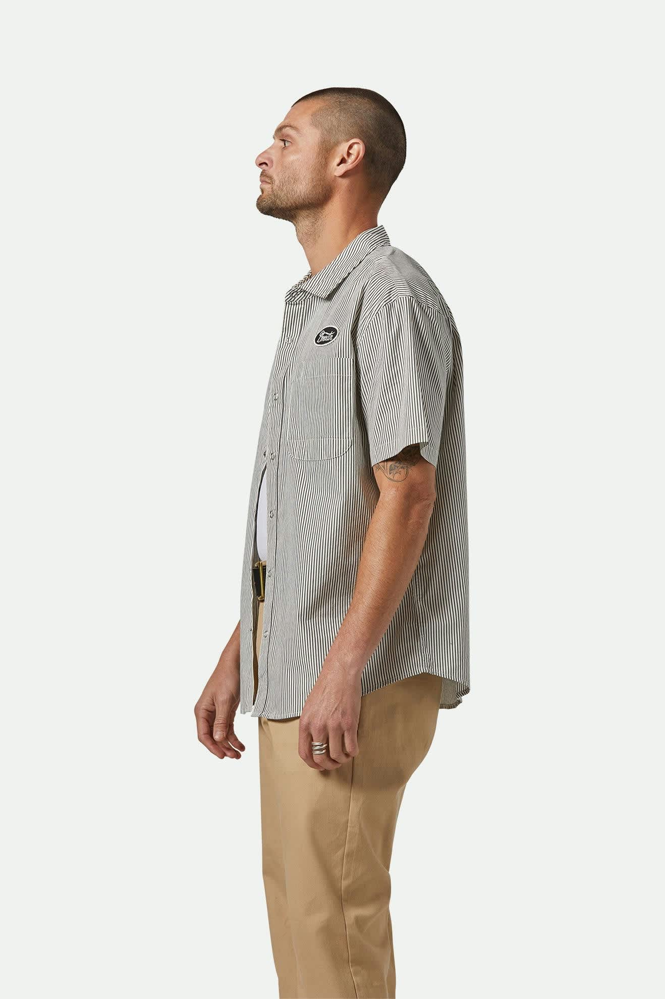 Builders Auto Chemise M/C - Rayures Noir/Blanc Cassé