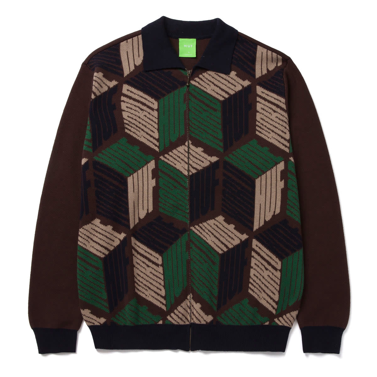 HUF Dimensions Zip Sweater - Chocolate – Palm Isle Skateshop