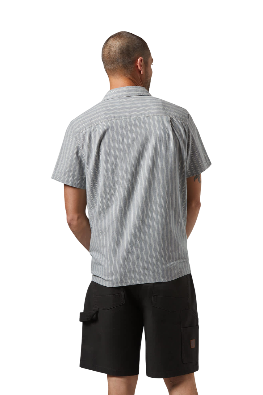 Cru Oxford Chemise Rayée M/C - Bleu Basalte/Blanc Cassé Rayé