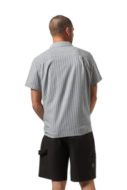 Cru Oxford Chemise Rayée M/C - Bleu Basalte/Blanc Cassé Rayé