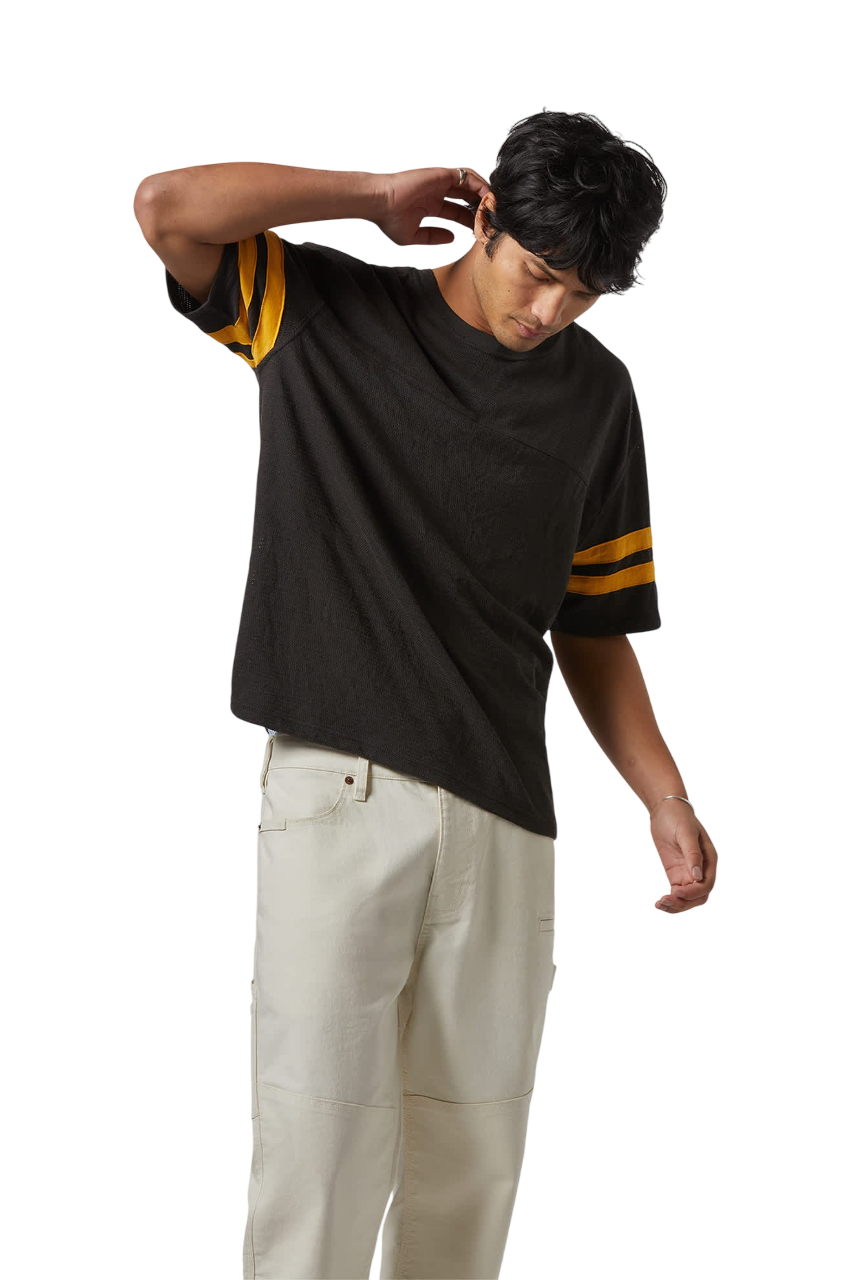 Vintage Football Mesh Jersey T-Shirt - Washed Black/Ray Flower