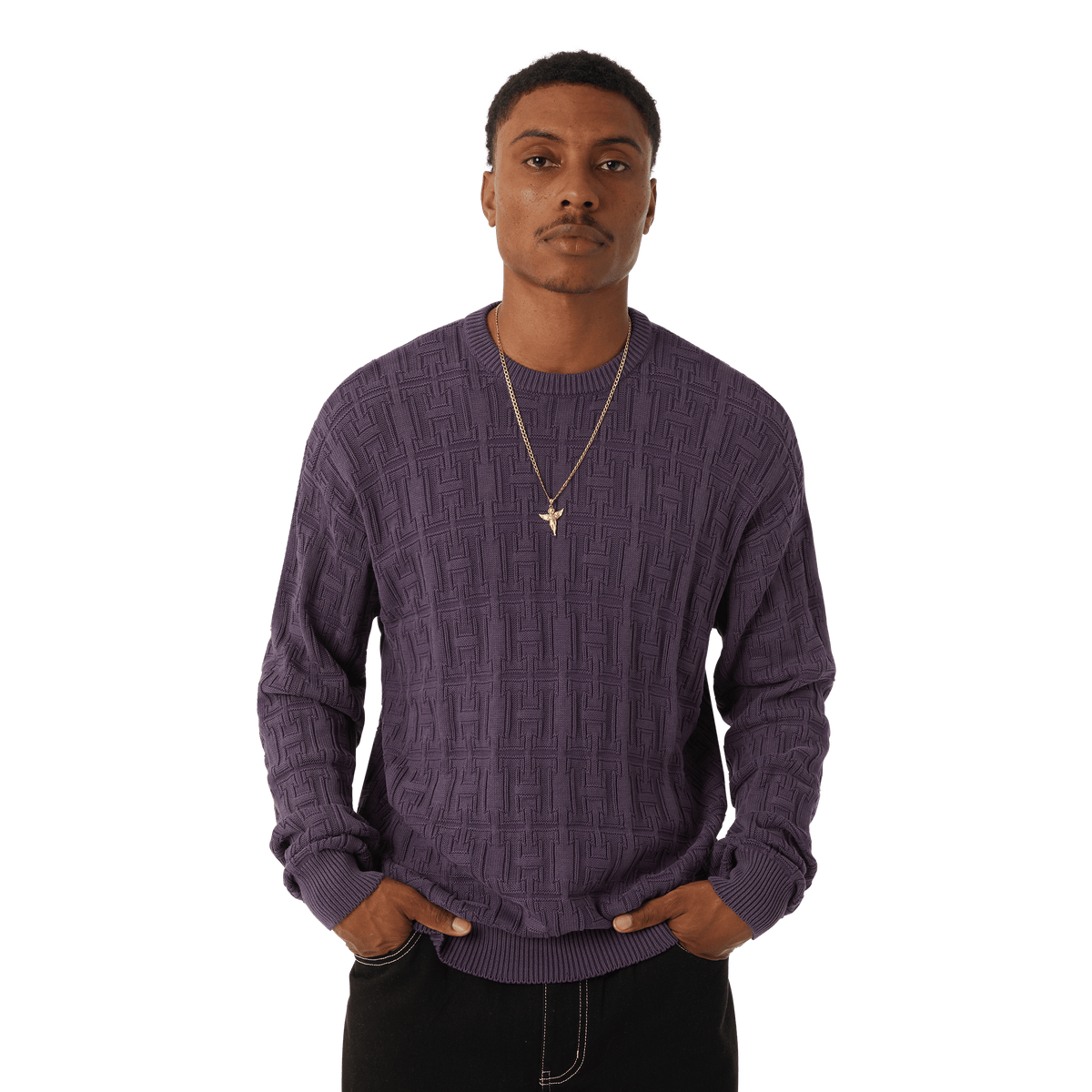 T-shirt ras du cou surteint en jacquard entrelacé - Raisin