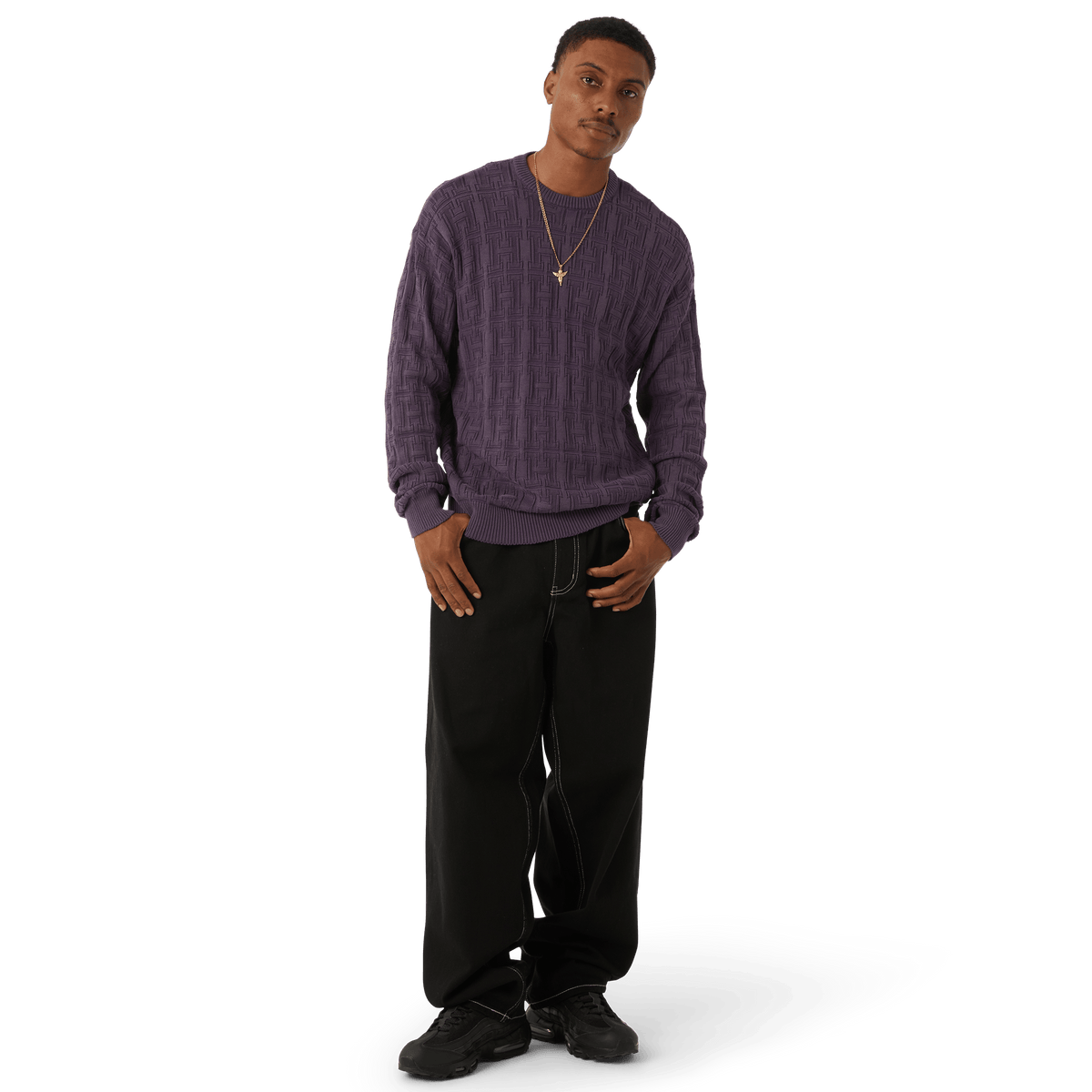 T-shirt ras du cou surteint en jacquard entrelacé - Raisin