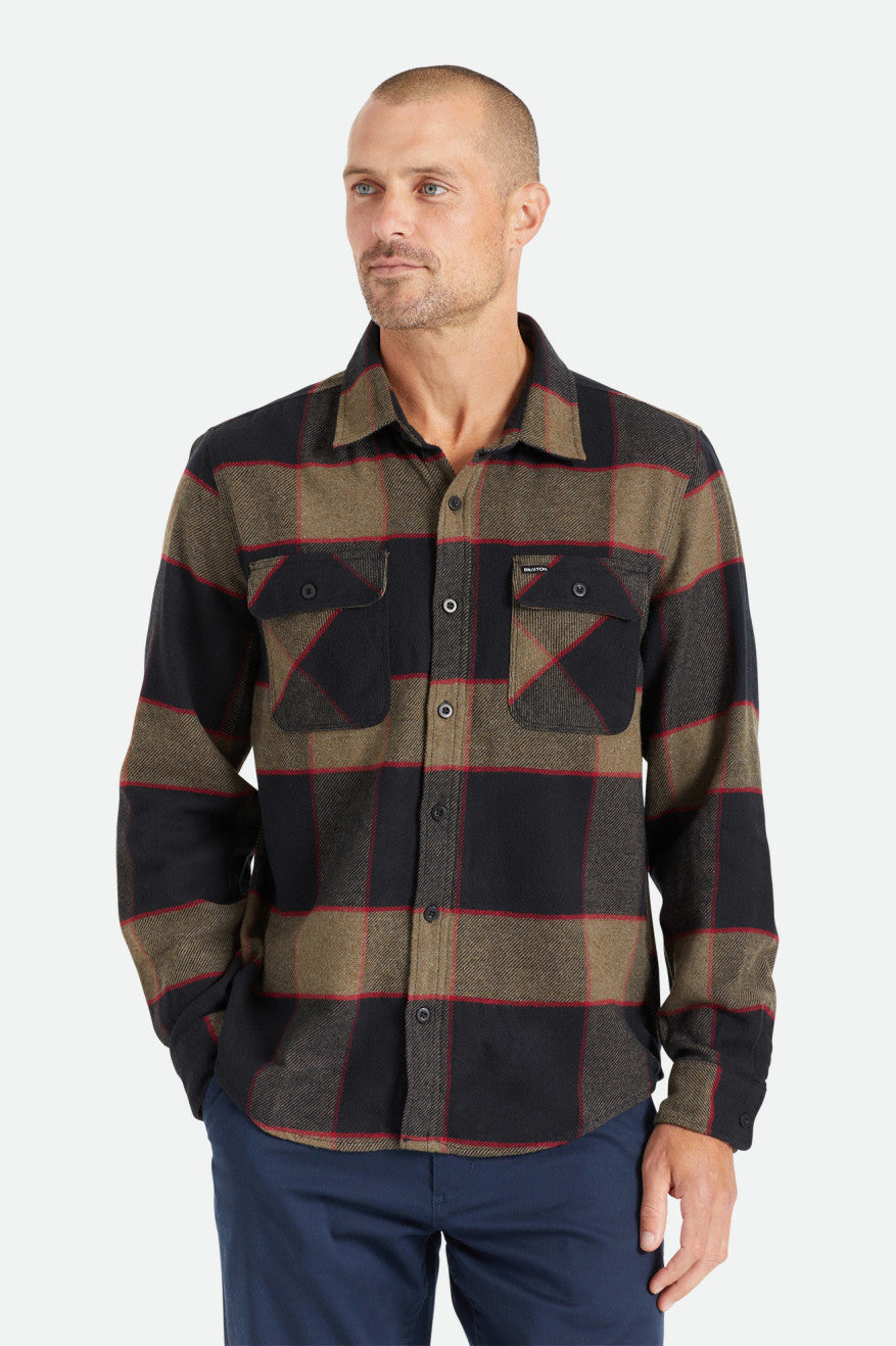 Chemise à manches longues en flanelle Bowery - Gris chiné/anthracite