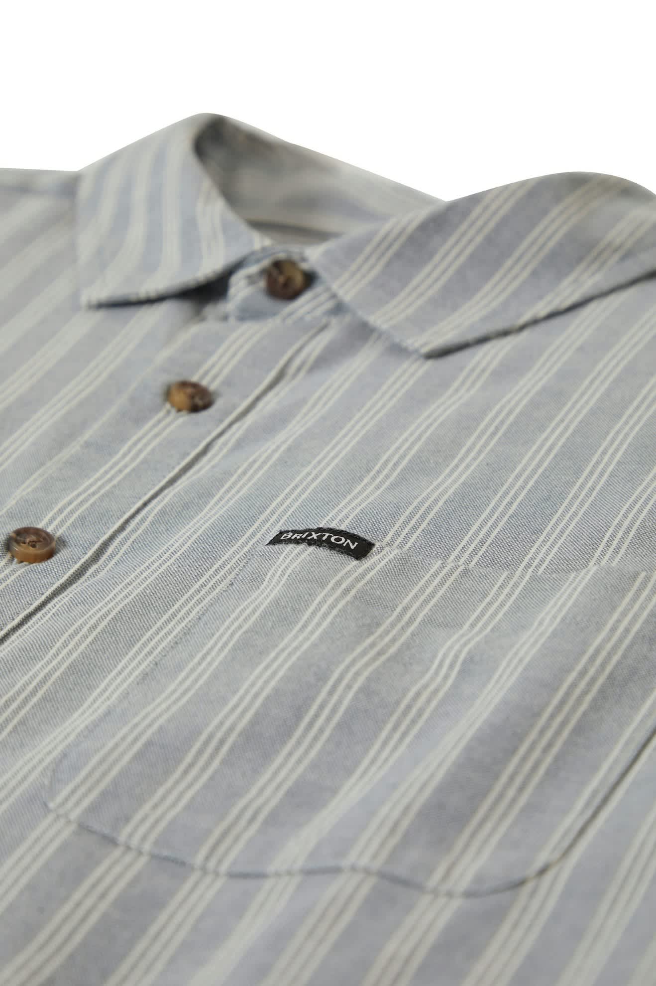 Cru Oxford Chemise Rayée M/C - Bleu Basalte/Blanc Cassé Rayé