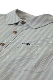 Cru Oxford Chemise Rayée M/C - Bleu Basalte/Blanc Cassé Rayé