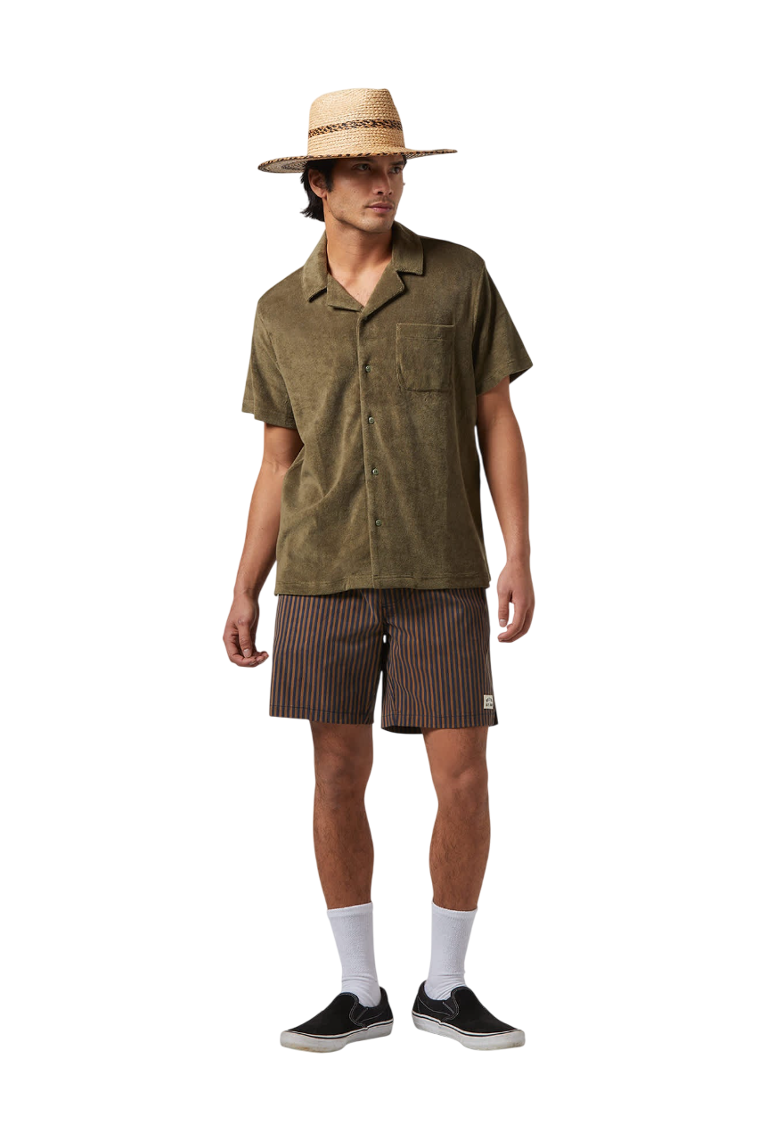Chemise Bunker à Col Camp en Tissu French Terry à Manches Courtes - Vert Lierre
