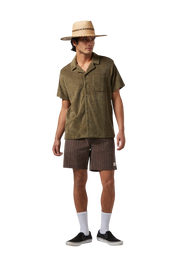 Chemise Bunker à Col Camp en Tissu French Terry à Manches Courtes - Vert Lierre