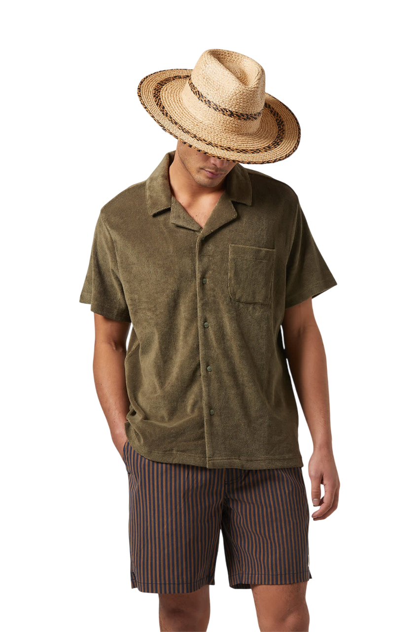 Chemise Bunker à Col Camp en Tissu French Terry à Manches Courtes - Vert Lierre