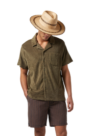 Chemise Bunker à Col Camp en Tissu French Terry à Manches Courtes - Vert Lierre