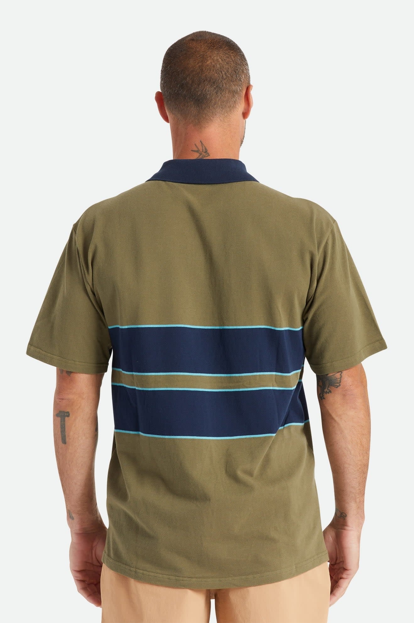 Polo en tricot Shield Boxy S/S - Olive militaire/bleu marine