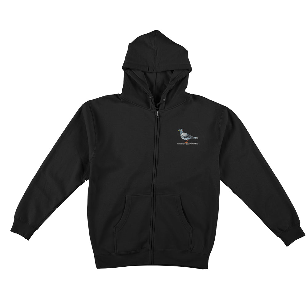 Lil Pigeon Embroidered Zip Up Hoodie - Black