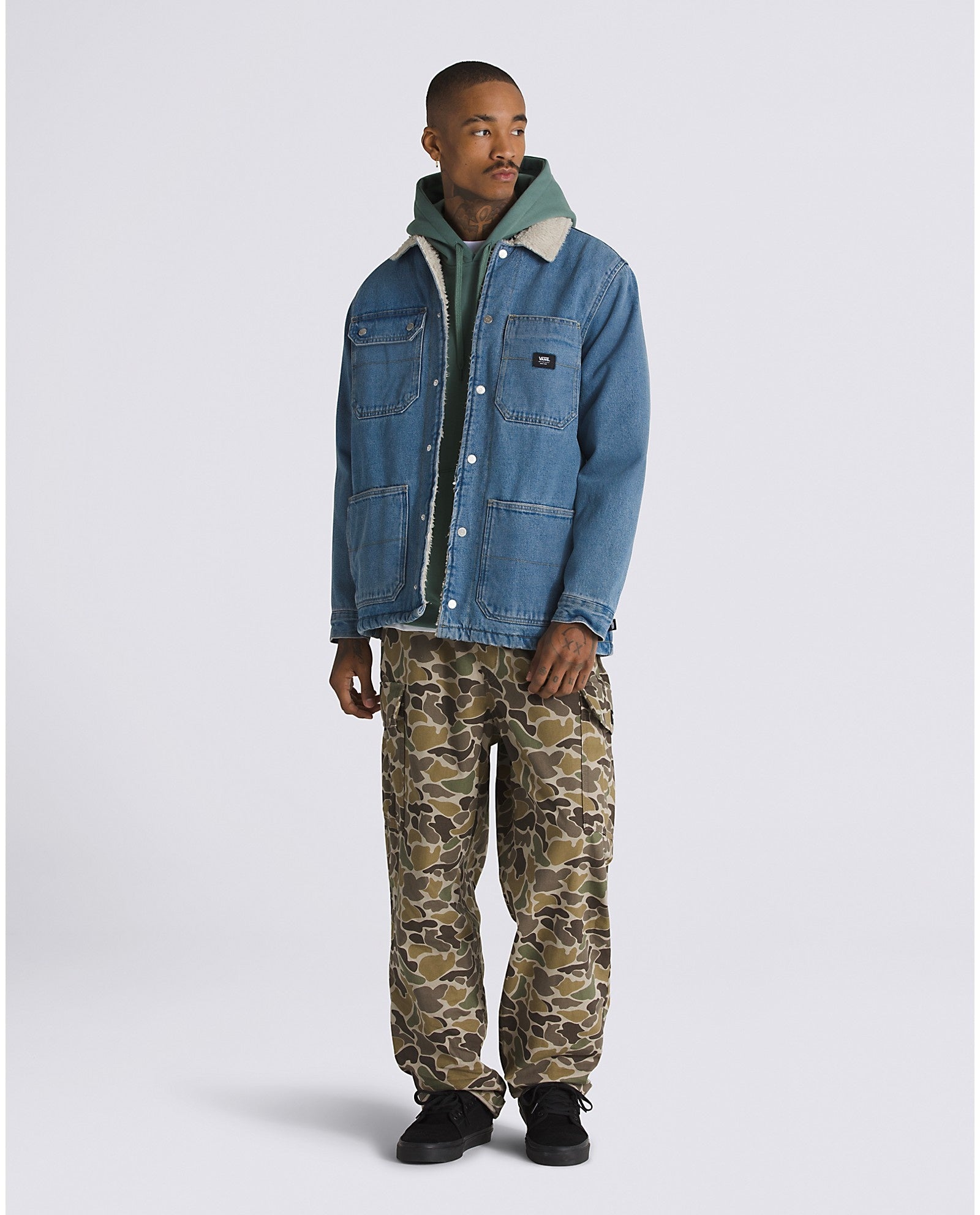 Manteau en sherpa en denim Drill Chore - Bleu délavé