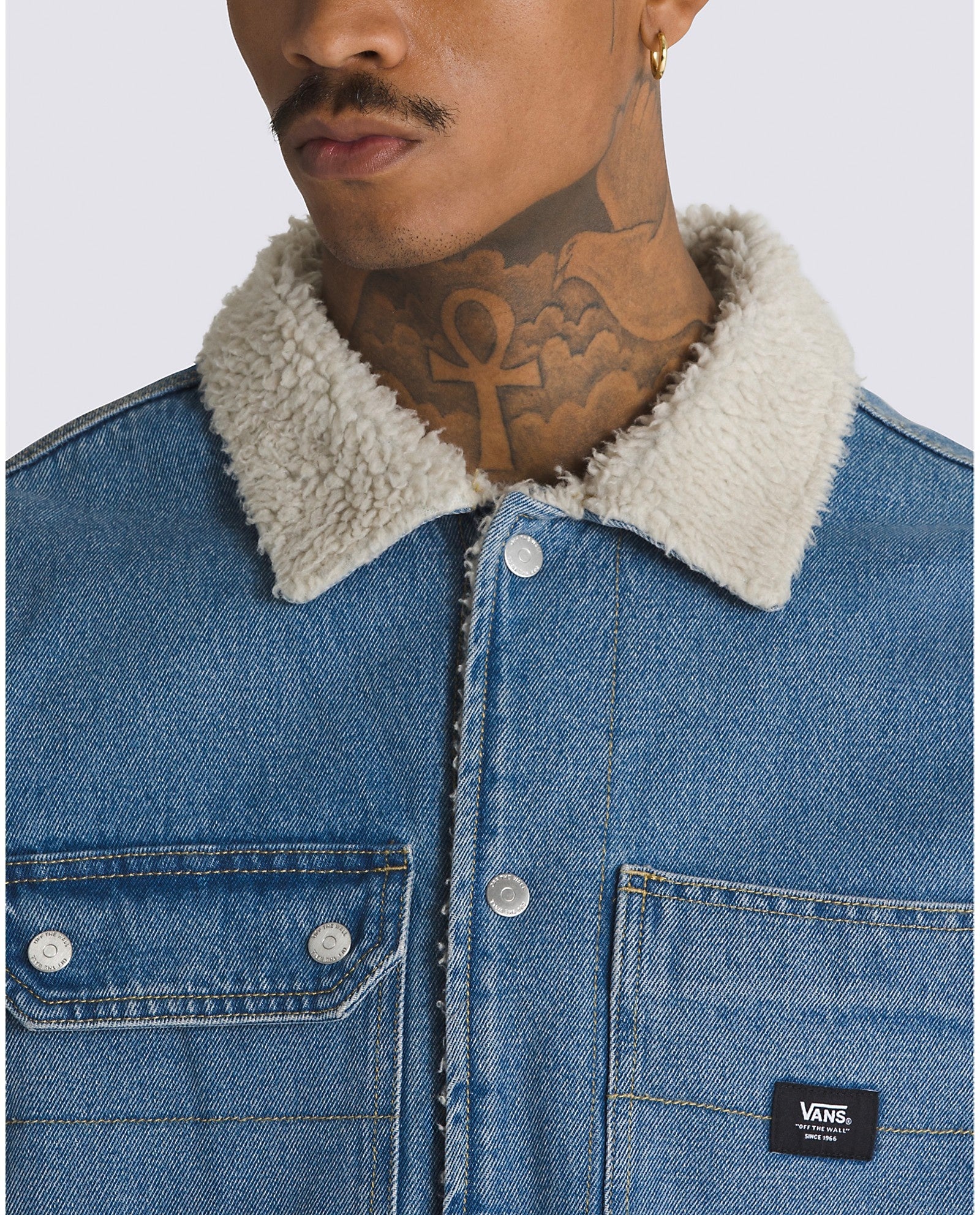 Manteau en sherpa en denim Drill Chore - Bleu délavé