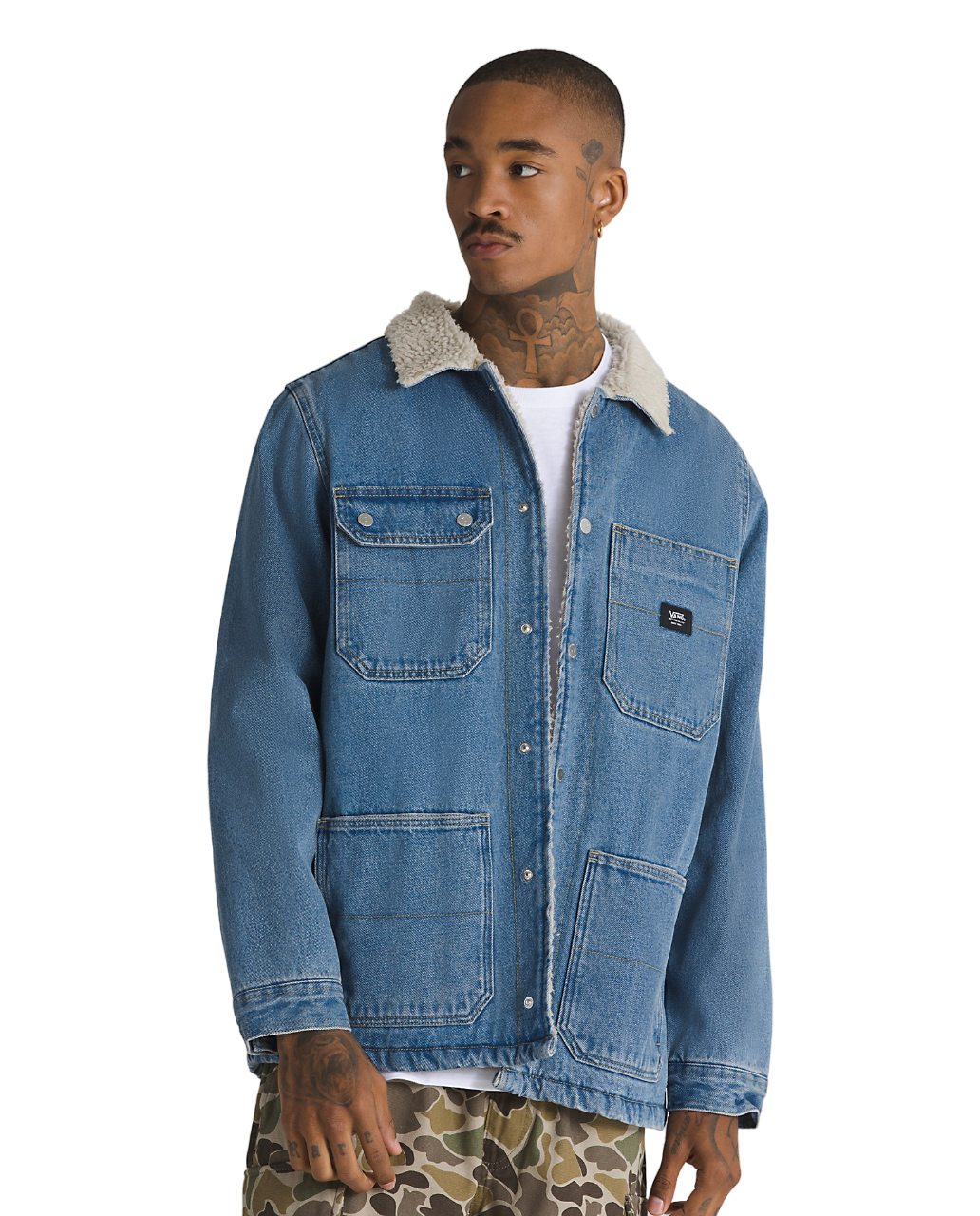 Manteau en sherpa en denim Drill Chore - Bleu délavé