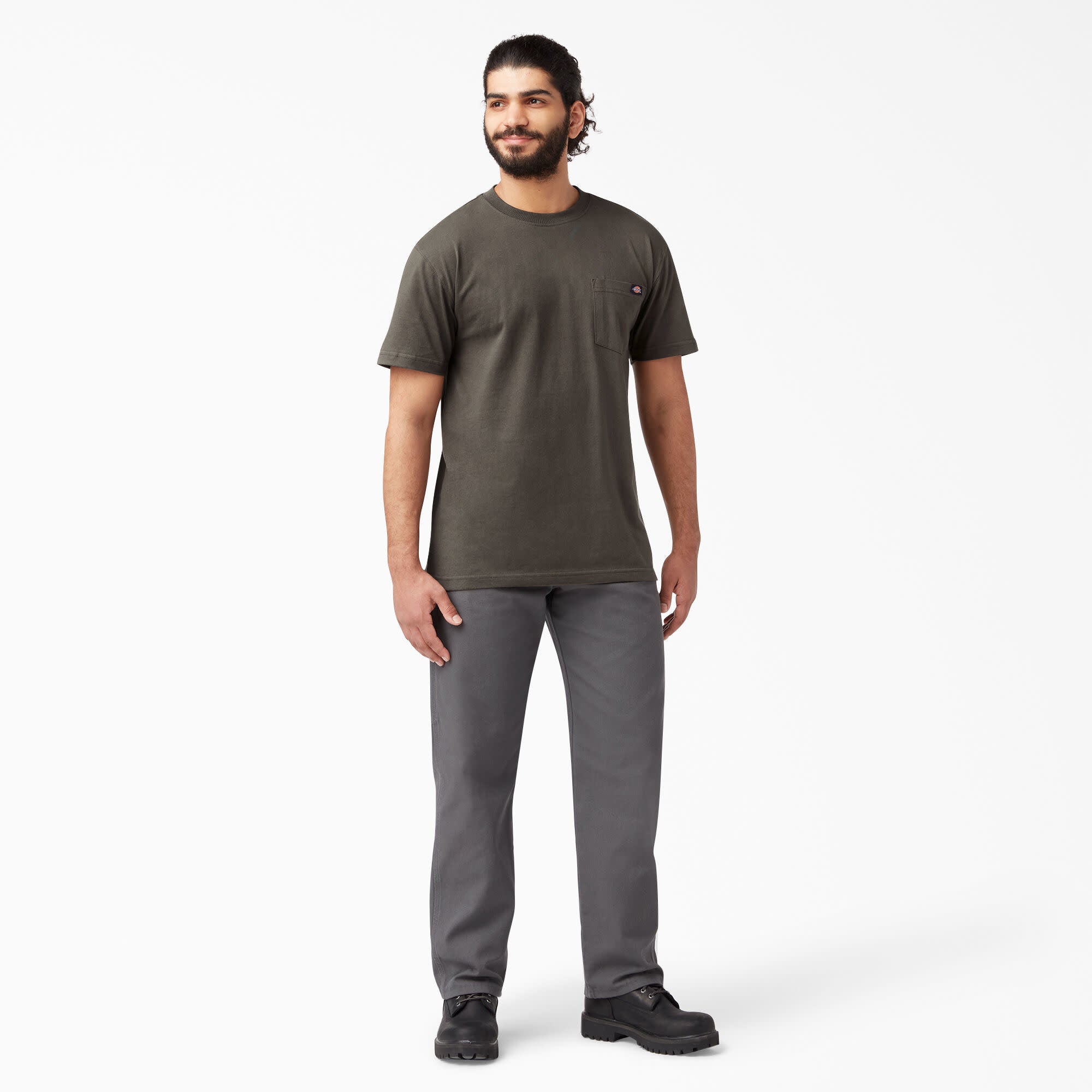 T-shirt épais à manches courtes et poche - Olive noire (BV)