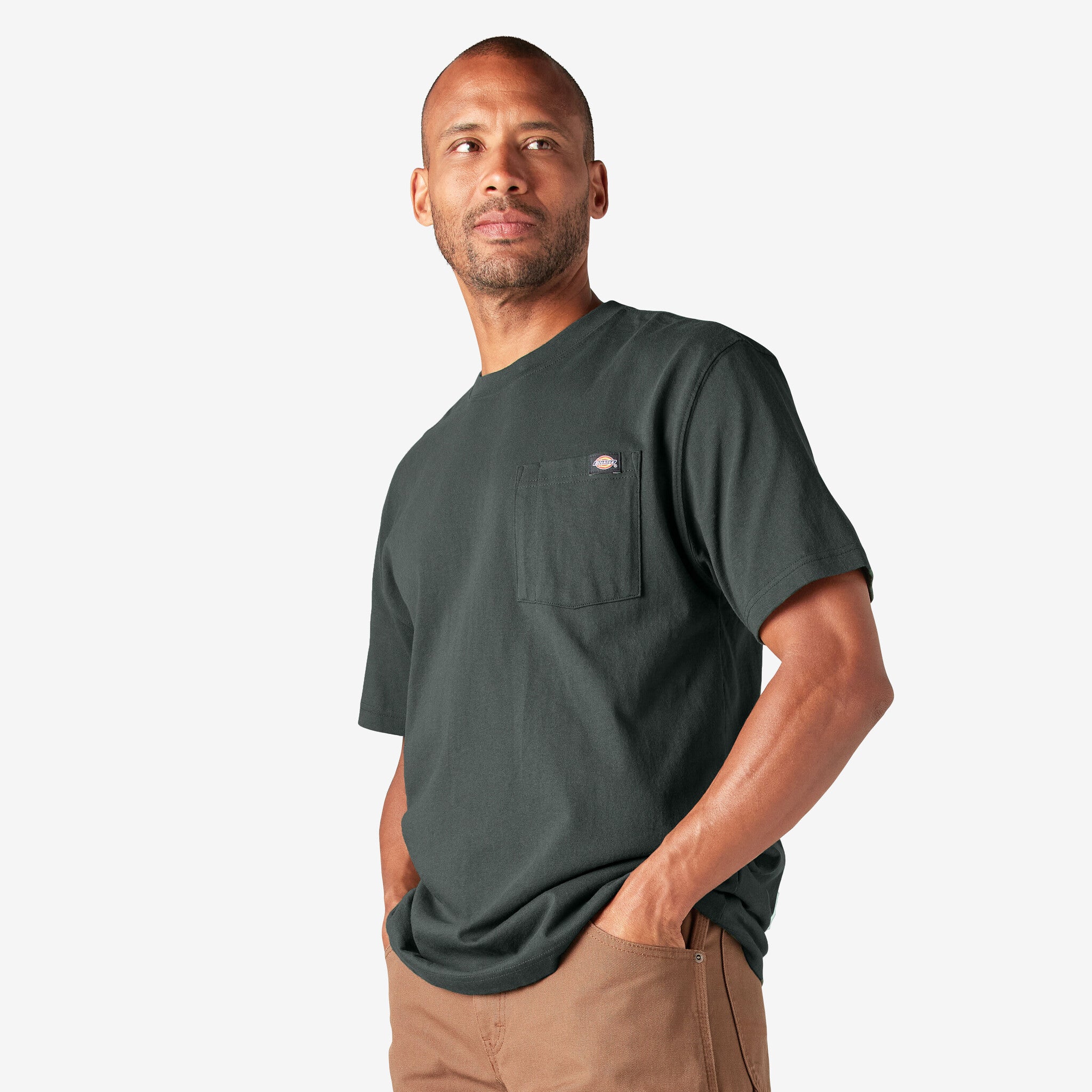 T-shirt épais à manches courtes et poche - Vert chasseur (GH)