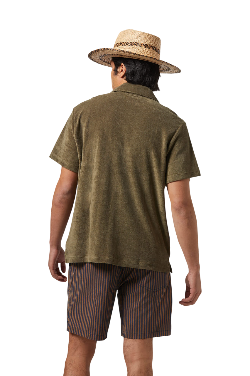 Chemise Bunker à Col Camp en Tissu French Terry à Manches Courtes - Vert Lierre