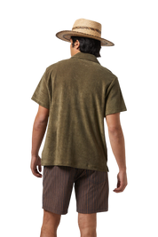 Chemise Bunker à Col Camp en Tissu French Terry à Manches Courtes - Vert Lierre