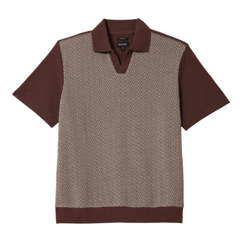 Brixton Theo Jacquard Polo - Chocolate/Off White – Palm Isle Skateshop