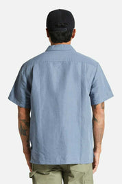 Chemise tissée à col montant Bunker Linen à manches courtes - Bleu Flinstone