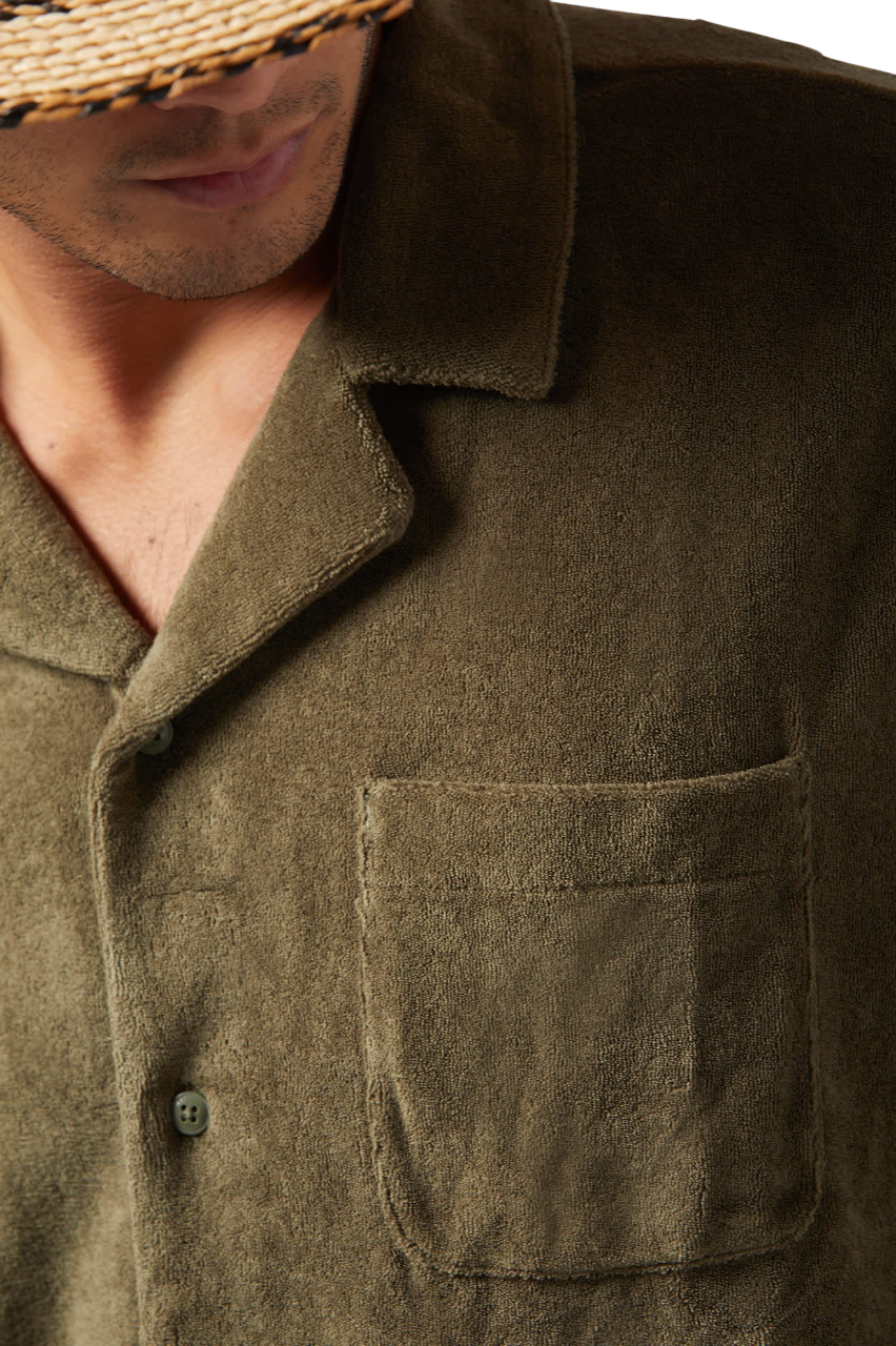Chemise Bunker à Col Camp en Tissu French Terry à Manches Courtes - Vert Lierre