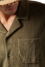 Chemise Bunker à Col Camp en Tissu French Terry à Manches Courtes - Vert Lierre