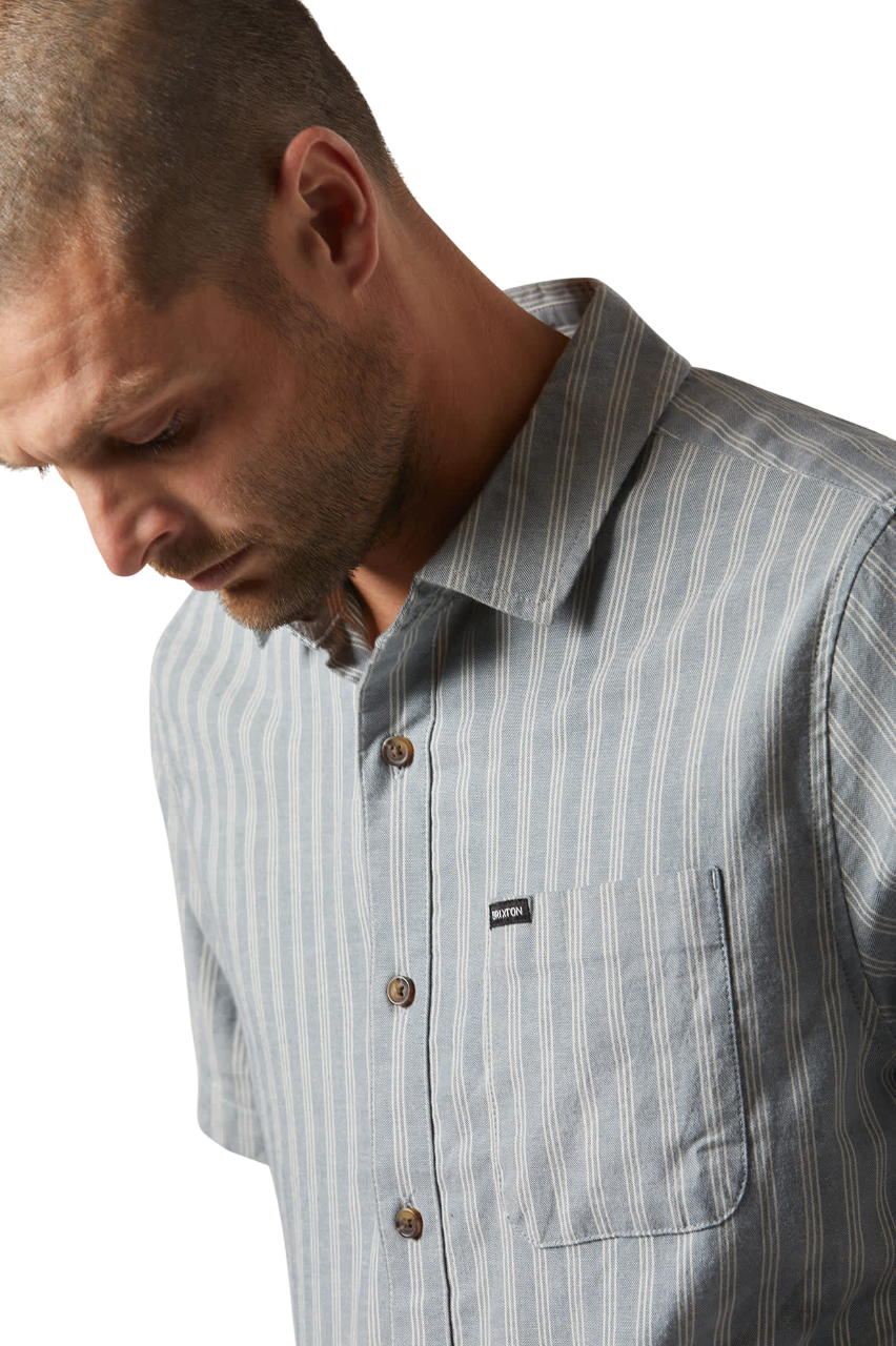 Cru Oxford Chemise Rayée M/C - Bleu Basalte/Blanc Cassé Rayé