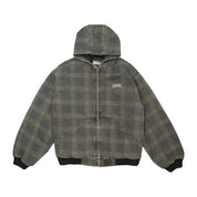Hooded Quilted Denim Jacket - Plaid