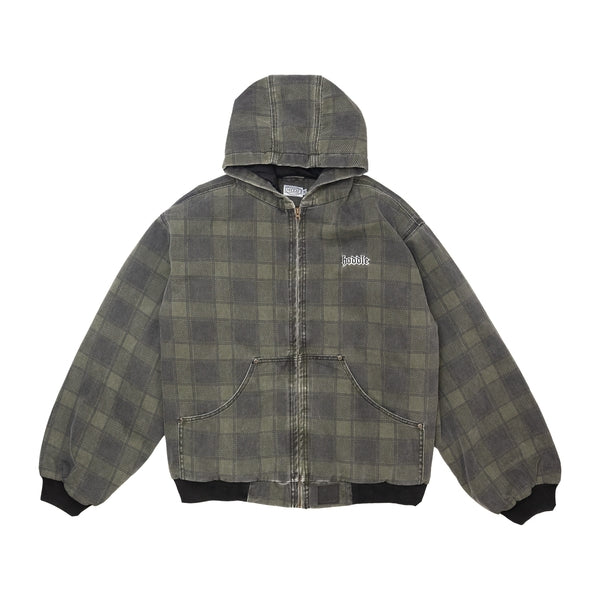 Hooded Quilted Denim Jacket - Plaid